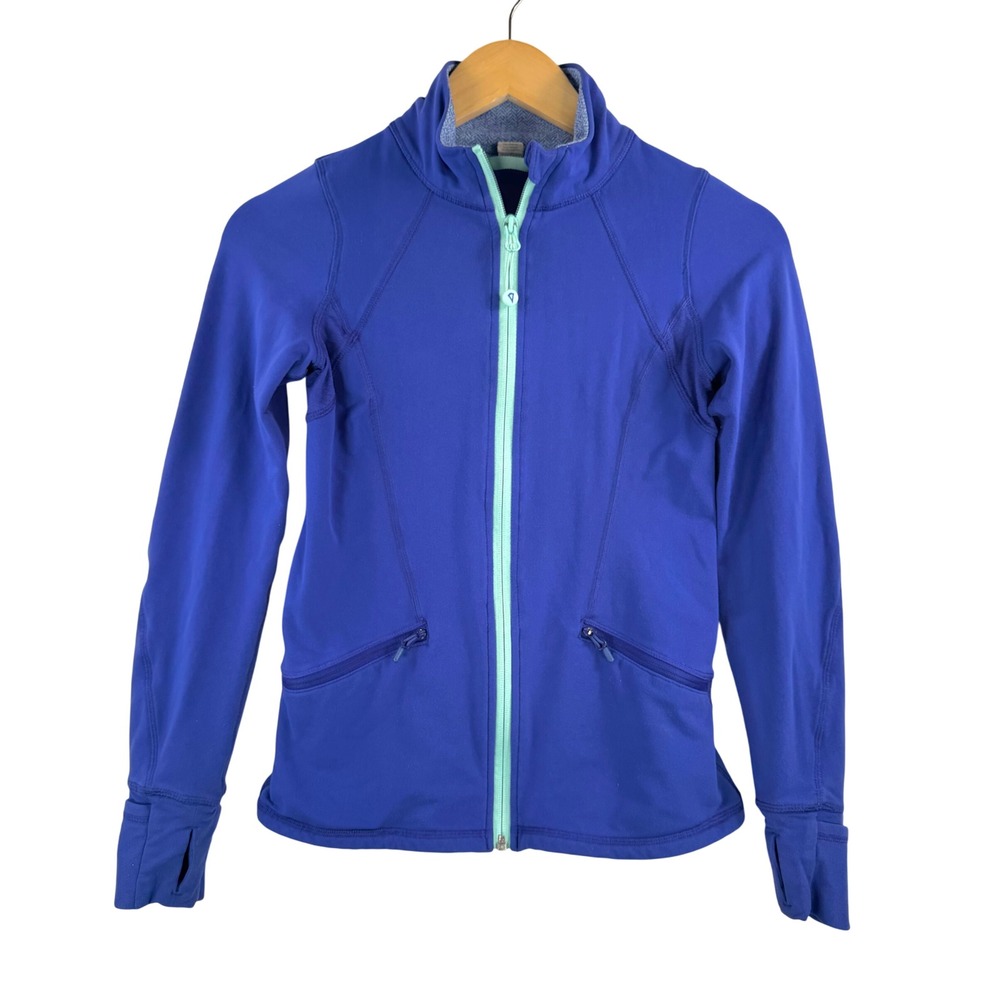 Lululemon Iviva Girls Blue Zip‎ Up Track Jacket Thumbholes athleisure Size 12